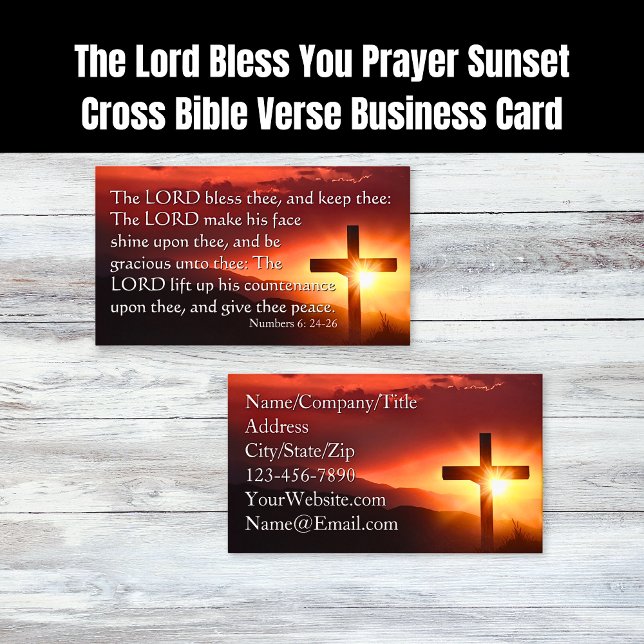 Lord Bless You Prayer Sunset Kor Bible Verse Visitkort (The Lord Bless You Prayer Sunset Cross Bible Verse Business Cards)