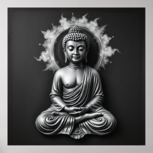 Lord Buddha - Serene Charcol Art Porträtt Poster