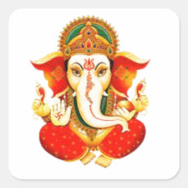 Lord Ganesh Divine Elephant Ansikte Gud Sticker Fyrkantigt Klistermärke