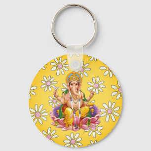 Lord Ganesh Divine Gult Blommigt keychain Nyckelring
