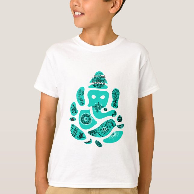 Lord Ganesh Elephant Kids' T-Shirt, White T Shirt (Framsida)