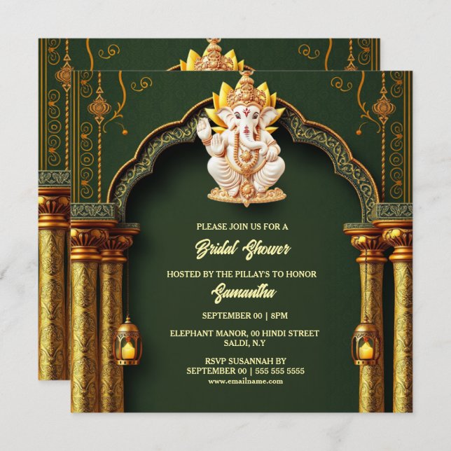 Lord Ganesh grönt guld paisley elegant Arch chic Julkort (Fram/baksida)