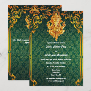 Lord Ganesh grönt guld paisley luxurious indian Inbjudningar