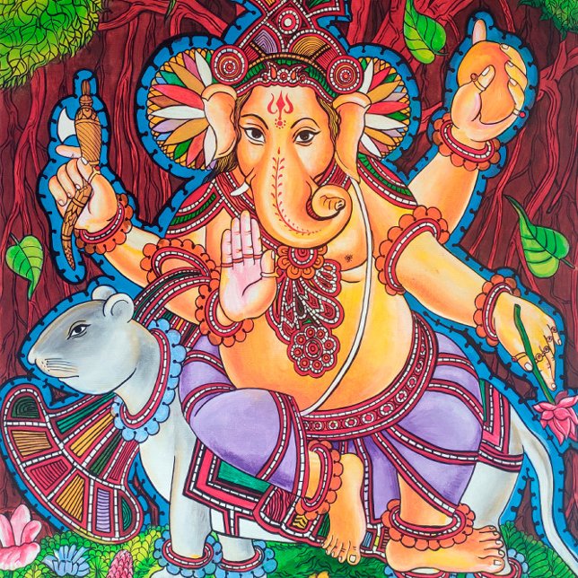 Lord Ganesh Mural Painting Stretched Kanvastryck (Skapare uppladdad)