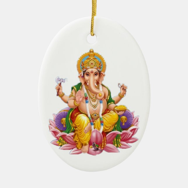 Lord Ganesh på Lotus Flower Julgransprydnad Keramik (Framsidan)