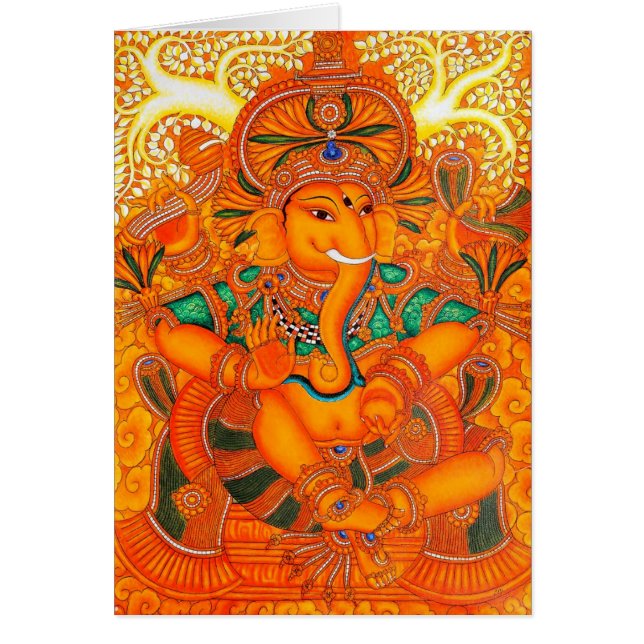Lord Ganesha Bevackra Blommigt Fine Art OBS Kort (Framsidan)