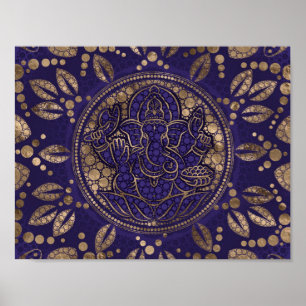 Lord Ganesha Dot Art Lila och Guld Poster