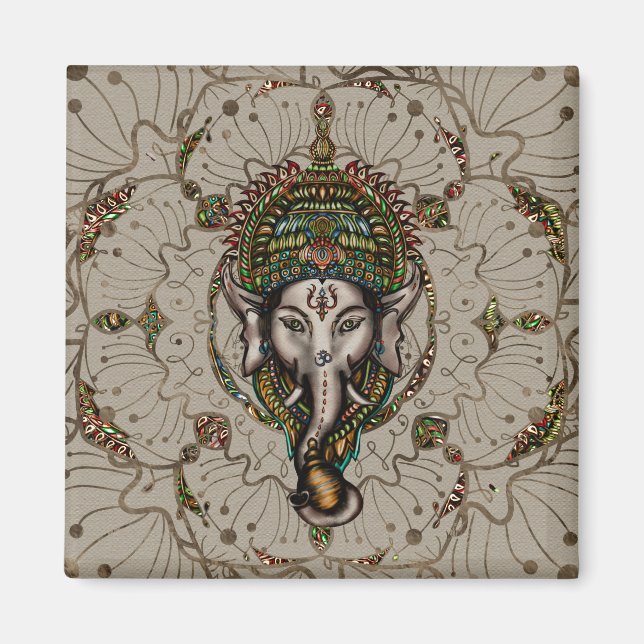 Lord Ganesha - Färg på Canvas Magnet (Framsidan)