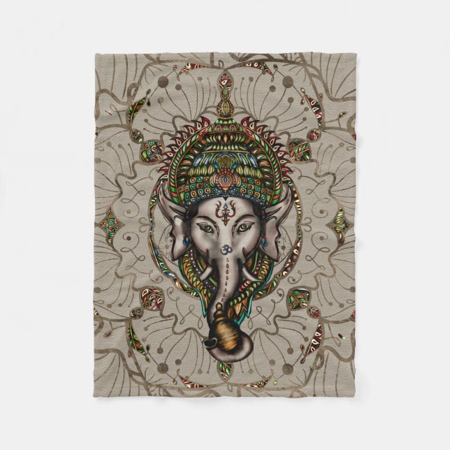 Lord Ganesha - färg på kanfas Fleecefilt (Framsidan)
