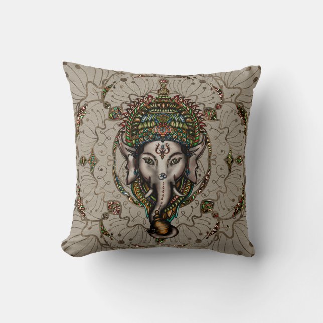 Lord Ganesha - färg på kanfas Kudde (Framsida)