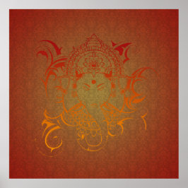 Lord Ganesha God India Hindu Red orange gult Poster