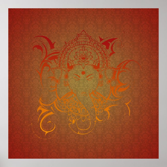Lord Ganesha God India Hindu Red orange gult Poster (Framsidan)
