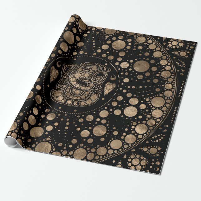Lord Ganesha Guld och Black Dot Art Presentpapper (Utrullad)