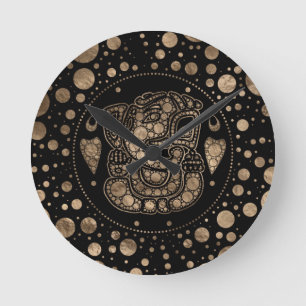 Lord Ganesha Guld och Black Dot Art Rund Klocka