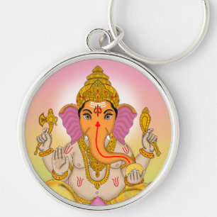 Lord Ganesha Keychain Rund Silverfärgad Nyckelring