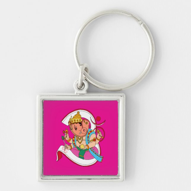Lord Ganesha-nyckelring Fyrkantig Silverfärgad Nyckelring (Framsidan)