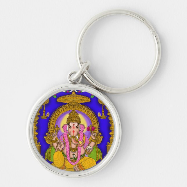 Lord Ganesha-nyckelring Rund Silverfärgad Nyckelring (Framsidan)