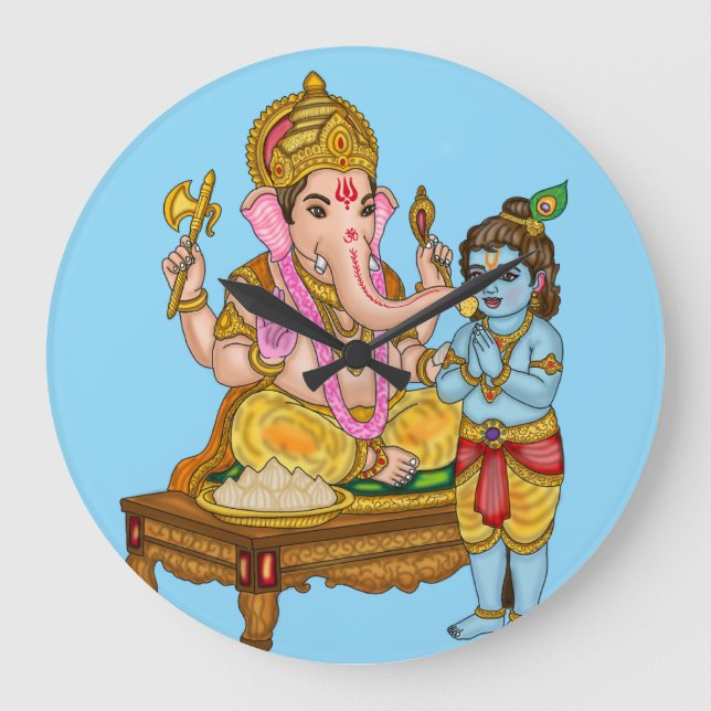 Lord Ganesha och Krishna väggur (Framsida)