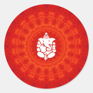 Lord Ganesha på Mandala Runt Klistermärke