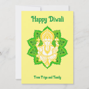 Lord Ganpati Lycklig Diwali Gult Julkort