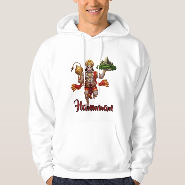 Lord Hanuman Flies Liiting Mountain Hoodie (Framsida)