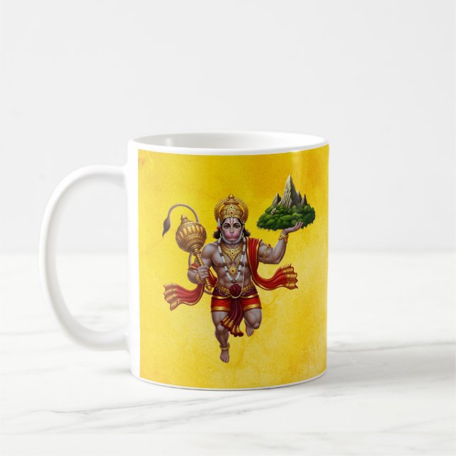 Lord Hanuman Flies Liiting Mountain Kaffemugg (Vänster)