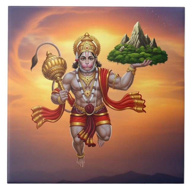 Lord Hanuman Flies Liiting Mountain Kakelplatta (Framsidan)