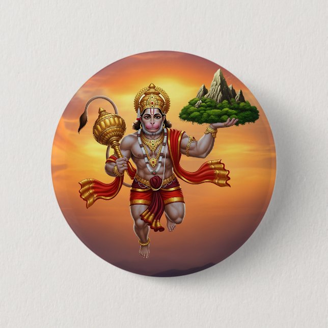 Lord Hanuman Flies Liiting Mountain Knapp (Framsida)
