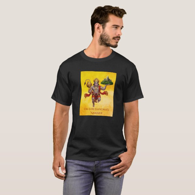 Lord Hanuman Flies Liiting Mountain T Shirt (Hel framsida)
