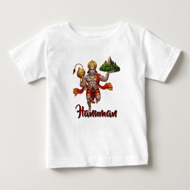Lord Hanuman Flying Lifting Mountain T Shirt (Framsida)