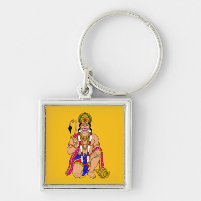 Lord Hanuman Keychain Fyrkantig Silverfärgad Nyckelring (Framsidan)