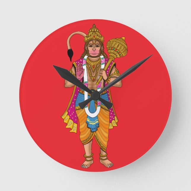 Lord Hanuman Väggtimme Rund Klocka (Framsida)