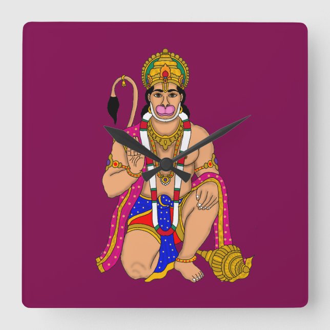 Lord Hanuman Wall Clock Fyrkantig Klocka (Framsida)