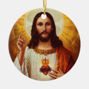 Lord Jesus Kristus och den sakrala hjärtan Julgransprydnad Keramik