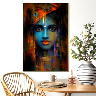 Lord Krishna Art Print: Abstrakt Hindu God Art Poster