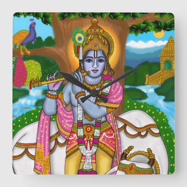 Lord Krishna Clock Fyrkantig Klocka (Framsida)