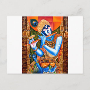 LORD KRISHNA INDIAN ABSTRAKT VYKORT