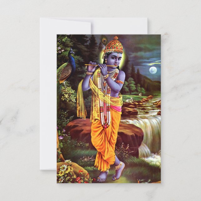 Lord Krishna med Flute Hindu God Tack Kort (Framsida)