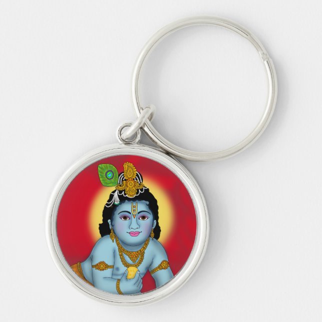 Lord Krishna-nyckelring Rund Silverfärgad Nyckelring (Framsidan)