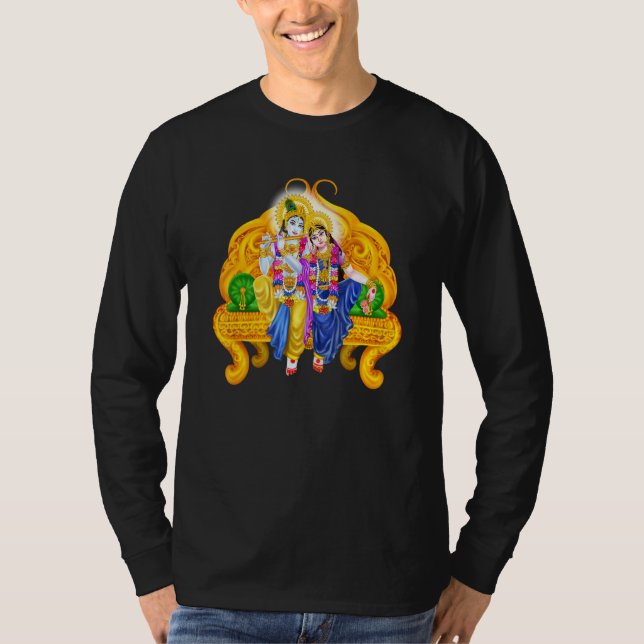 Lord Krishna och Devi Radha Hindu Gudom Meditation T Shirt (Framsida)