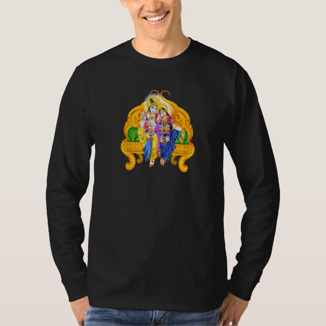 Lord Krishna och Devi Radha Hindu Gudom Meditation T Shirt (Framsida)