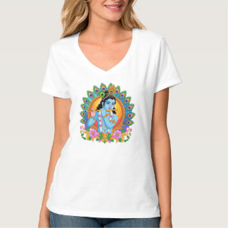 Lord Krishna Playing Flute with Peacock Feathers T Shirt