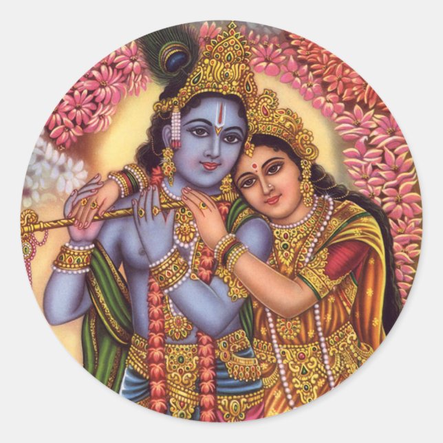 Lord Krishna & Radha Runt Klistermärke (Framsida)