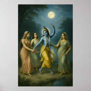 Lord Krishna Rāsleela Divine Dance of Kärlek Poster
