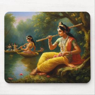 Lord krishna spelar flöjt musmatta