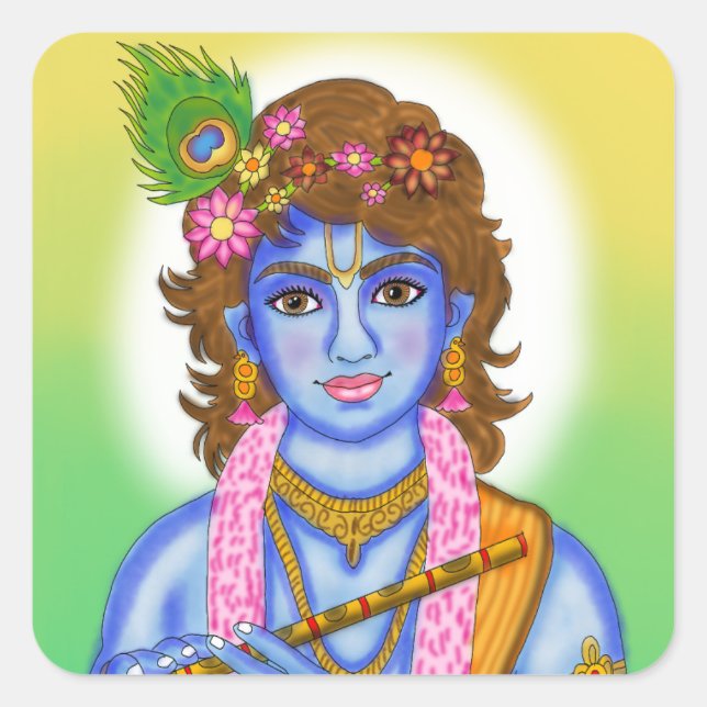 Lord Krishna Sticker Fyrkantigt Klistermärke (Framsida)