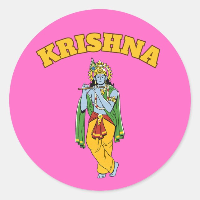Lord Krishna Stickers Runt Klistermärke (Framsida)