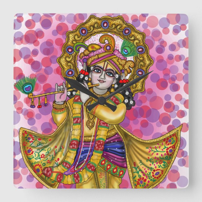 Lord Krishna-tillbehör Fyrkantig Klocka (Framsida)