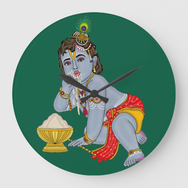 Lord Krishna Wall Clock Stor Klocka (Framsida)