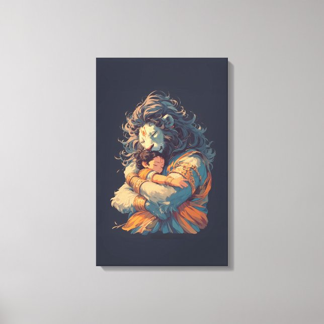 Lord Narasimha Hugger Prahlada Canvas Wall Art (Framsida)